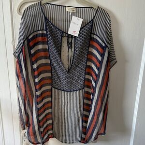 Anthropologie Dream Daily 
Sheer Blouse with Navy and Red Stripes